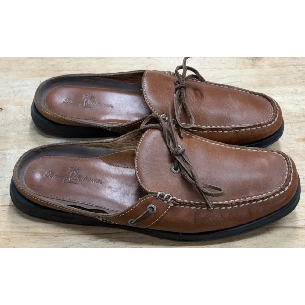 Men's Tommy Bahama Leather Closed-Toe Boating Slides Shoes Mens Size 10 1/2 M